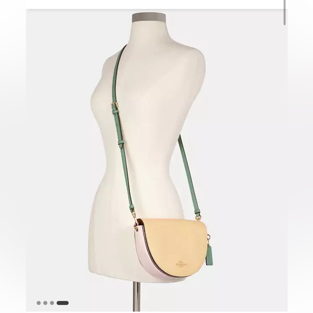 Coach Ellen Crossbody Purse In Colorblock, Yellow Pink and Green Bag